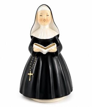 Vintage Schmid Nun Music Box Figurine Singing Sister Rosary Hymnal Japan Works